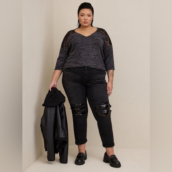 Torrid Relaxed Fit Super Soft Plush V-Neck Lace Yoke Dolman Top XL - Picture 5 of 14